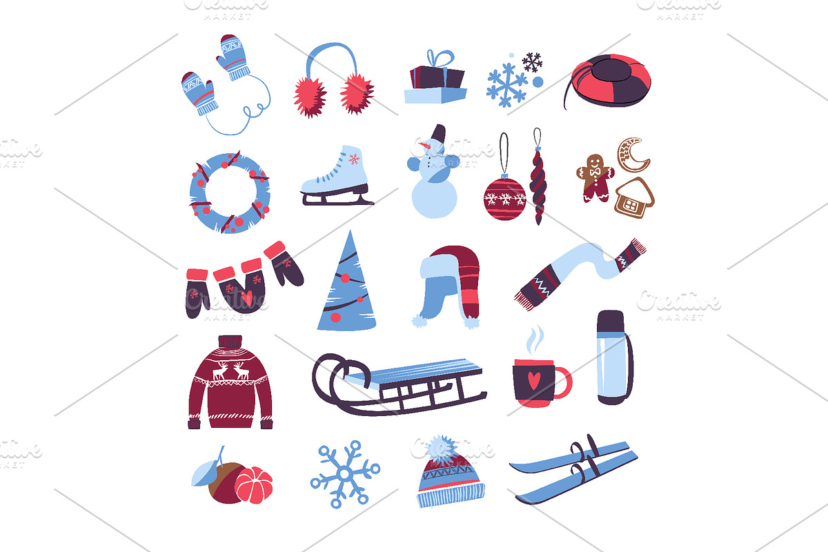 Winter Activities Vector Set, a Seasonal Illustration by Zonda (Photo 7 of 13)