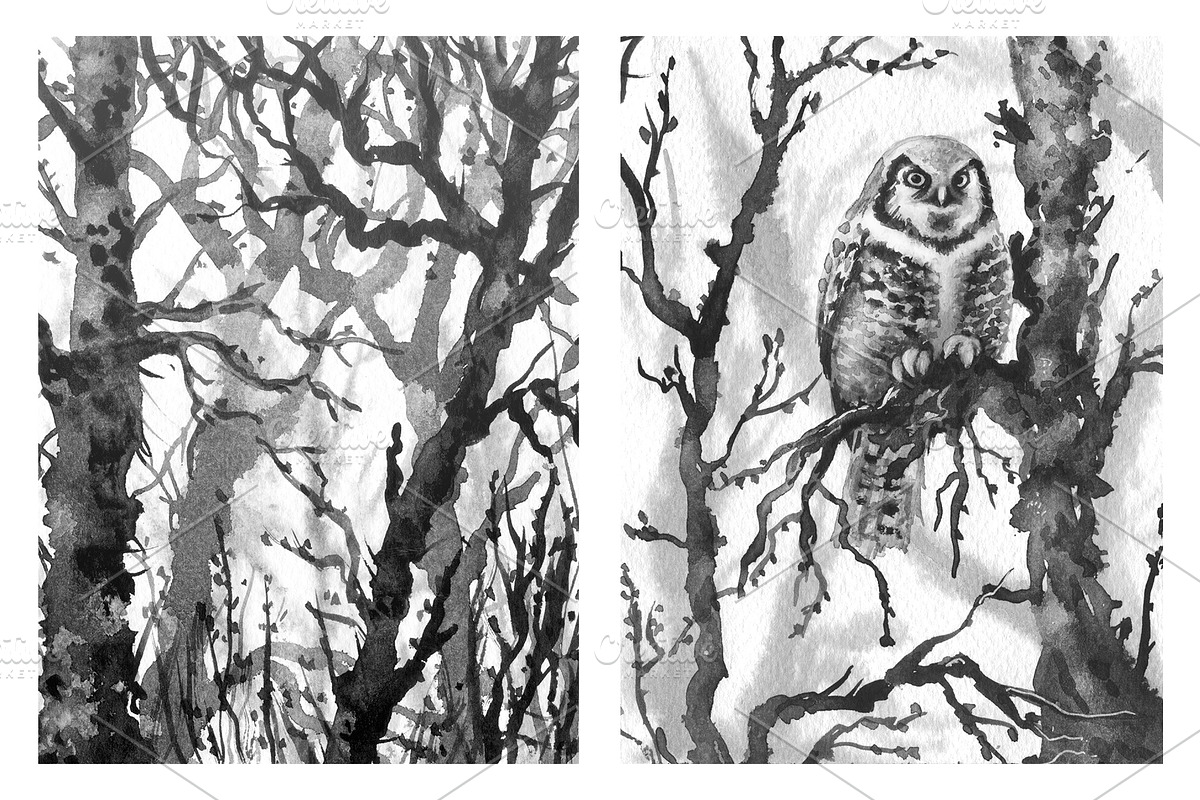 Serenity Landscape Ink Painting, a Decorative Illustration by Valentyna Smordova (Photo 5 of 5)