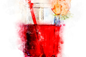 Watercolor Illustration Red Juice