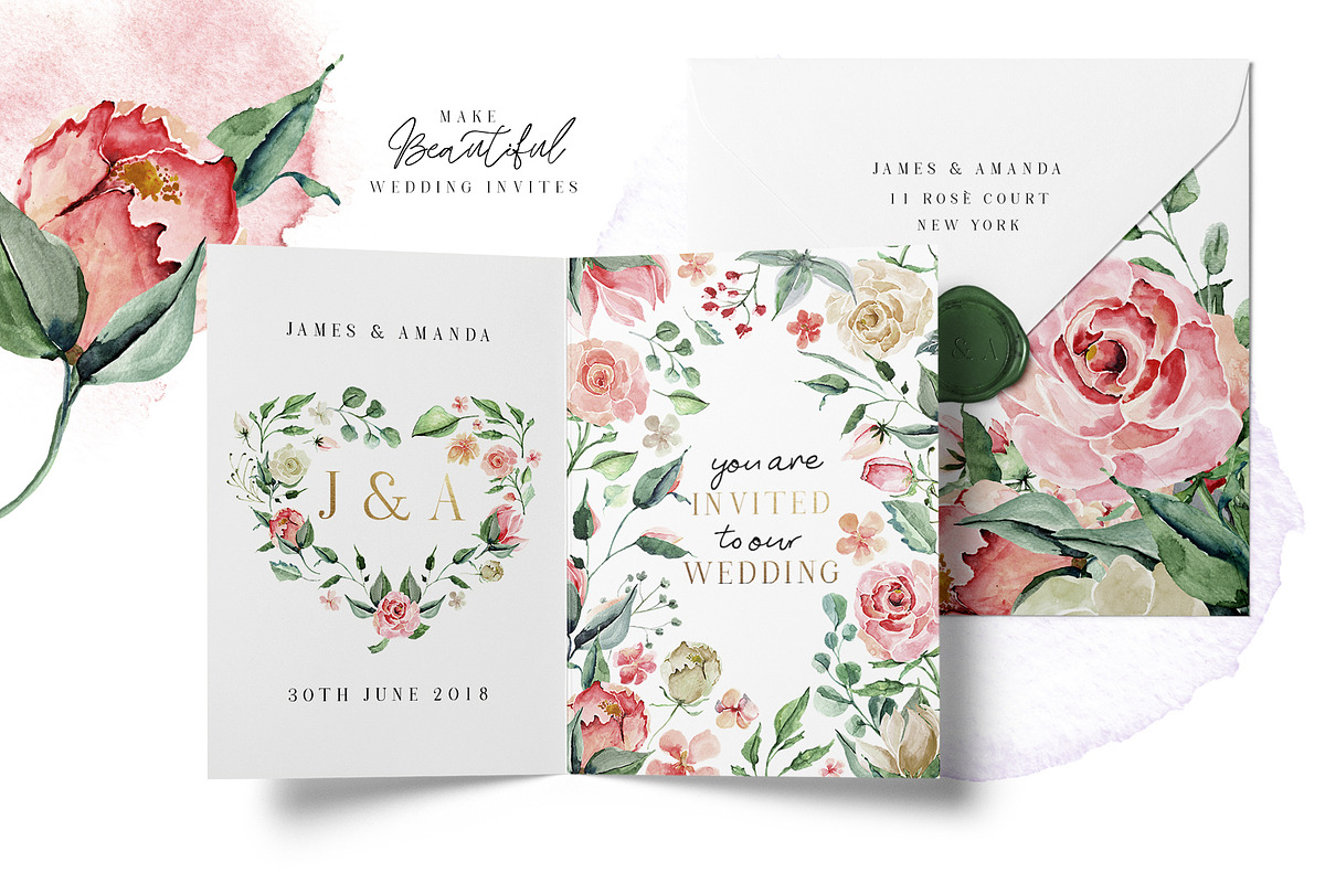 Creme & Rose Watercolor Set, a Texture Illustration by Creativeqube Design