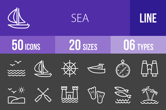 50 Sea Line Inverted Icons