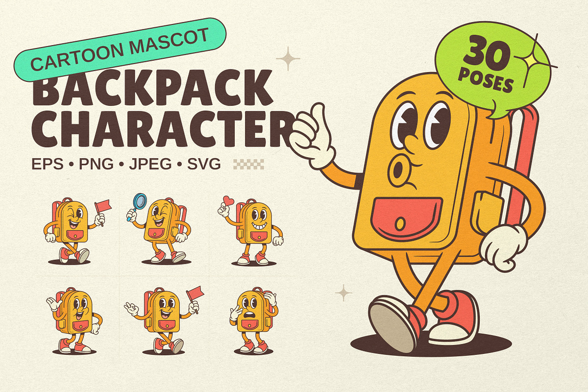 Backpack Cartoon Mascot Character, an Education Illustration by Vasya Kobelev (Photo 1 of 8)