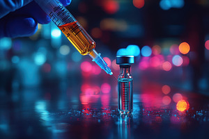 A closer look at a syringe filling w, a Photo by Tanuart