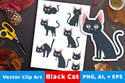 Black Cat Clipart- Halloween Clipart, an Animal Illustration by The Digital Download Shop (Thumbnail 1 of 4)