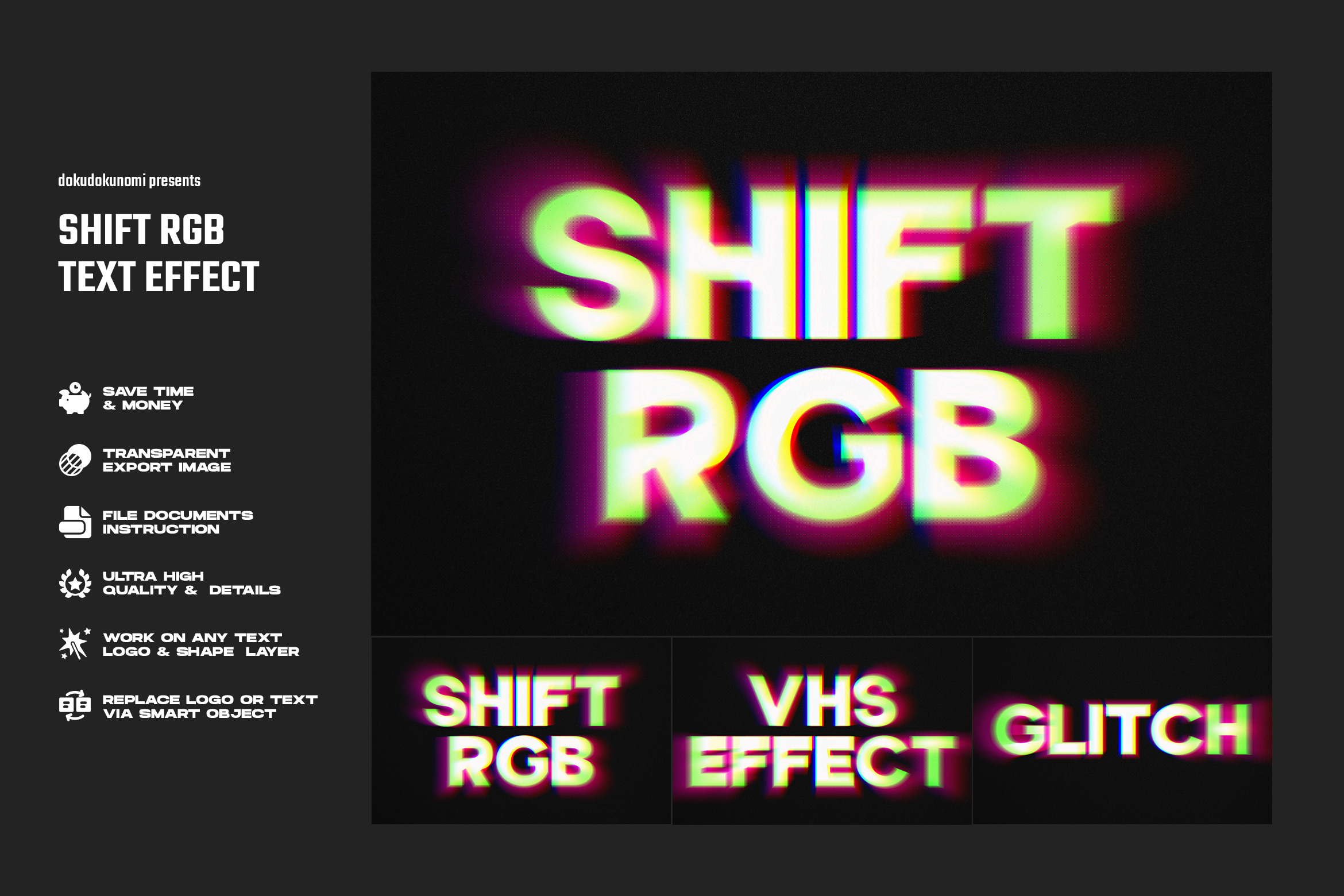 Shift RGB Glitch Text Effect, a Layer Style Add-On by dokudokunomi