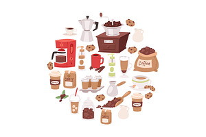 Coffee Cartoon Objects Vector