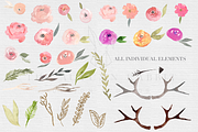 Antlers & Roses Watercolor Clipart, an Illustration by The Autumn Rabbit Ltd (Thumbnail 2 of 3)
