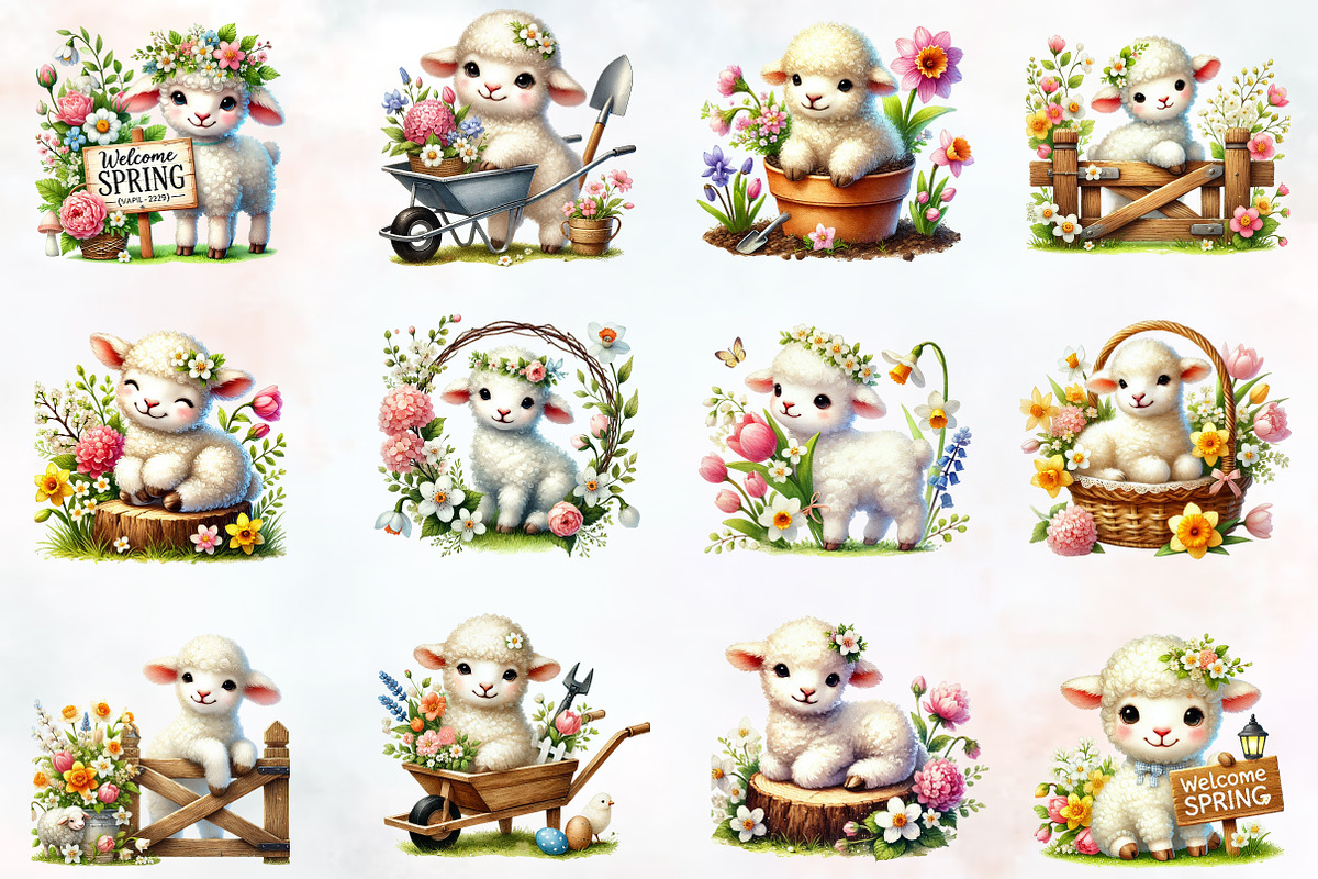 Cute spring clipart lamb clipart, an Illustration by RobertsArt (Photo 2 of 7)