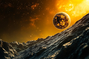 Alien Landscape with Fiery Planet, an Arts & Entertainment Photo by Ales Munt