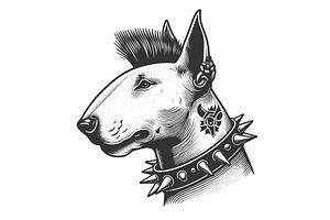 Punk Bull Terrier Dog In Leather