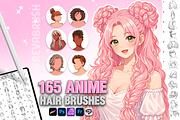 Procreate Anime Hair Manga brushes, a Brush Add-On by Revabrush (Thumbnail 1 of 5)