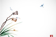 Japanese painting sumi-e. Flowers, a Decorative Illustration by Elina_Li (Thumbnail 4 of 15)