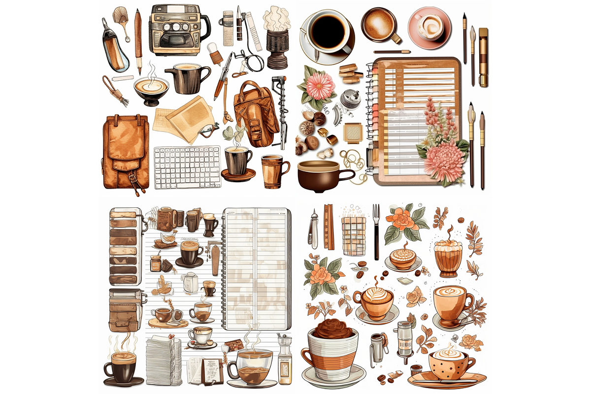 Prompt Watercolor Coffee Clipart, a Decorative Illustration by Creative design (Photo 2 of 7)