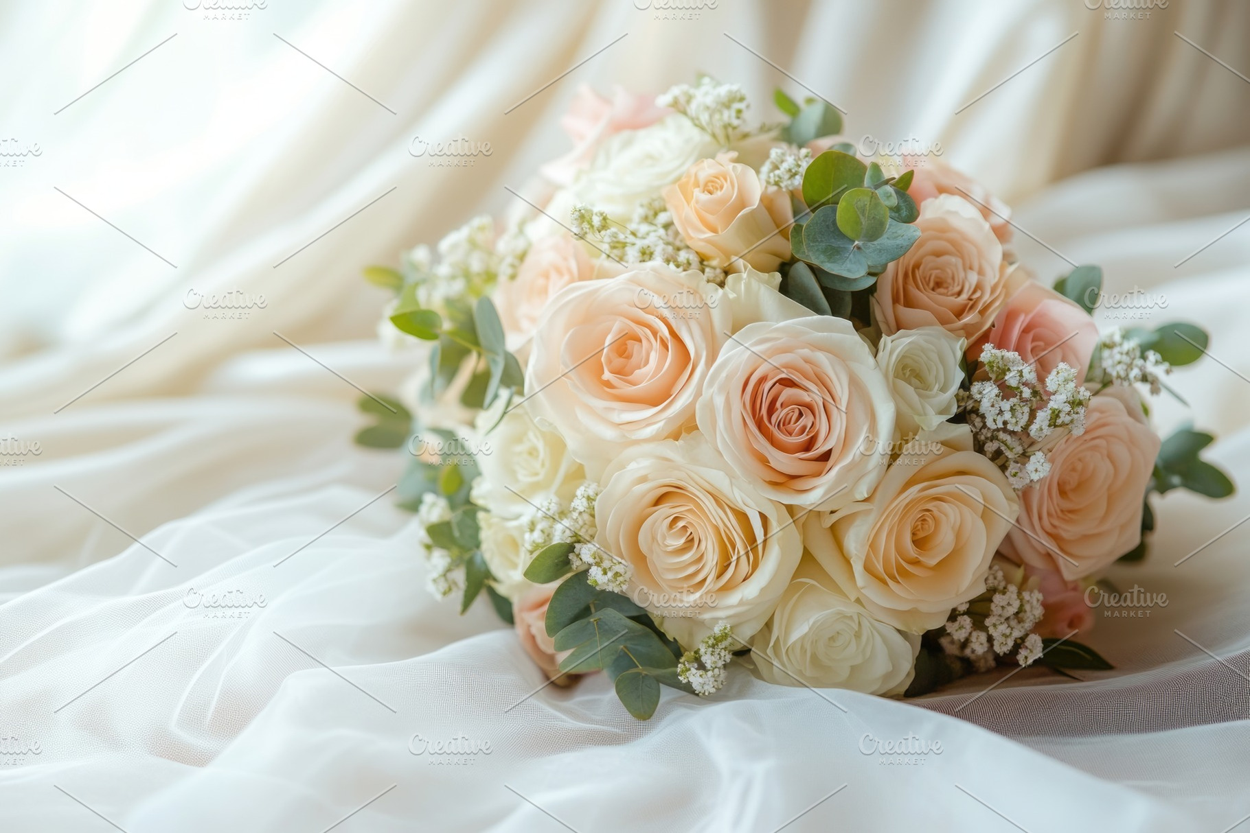 A beautiful bouquet of soft peach and white roses, delicately arranged with lus, a Background Photo by ImageMir