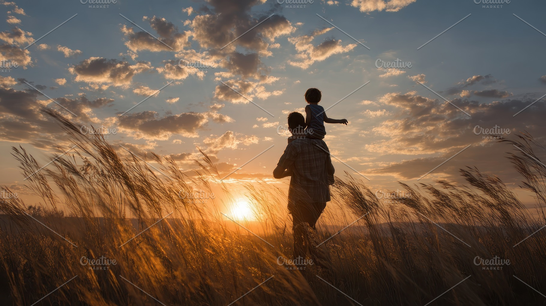 Father and son sunset silhouette nat, a Photo by Pixeness Studio