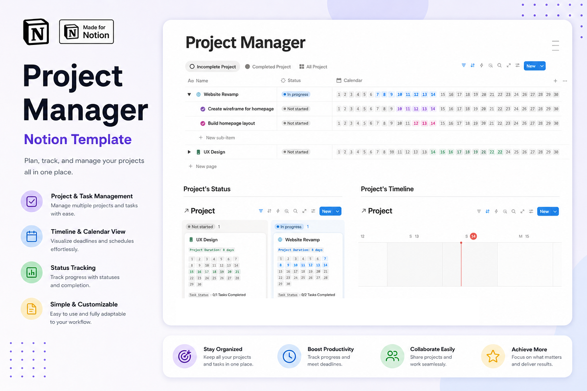 Project Management Notion Template, a Marketing Template by Rodro (Photo 1 of 3)
