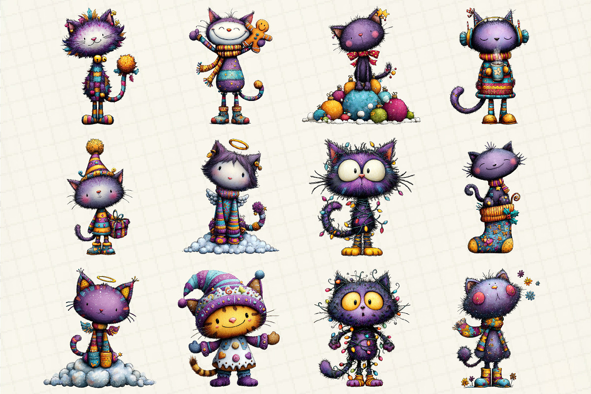 Whimsical Christmas Cat Clipart, an Illustration by DreamCafeArt (Photo 3 of 6)