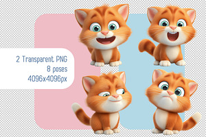 Set of 3d Cartoon Orange Kittens PNG, an Animal Illustration by Ocean Digital Art