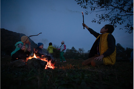 Children after hiking have a picnic, a Nature Photo by oksix