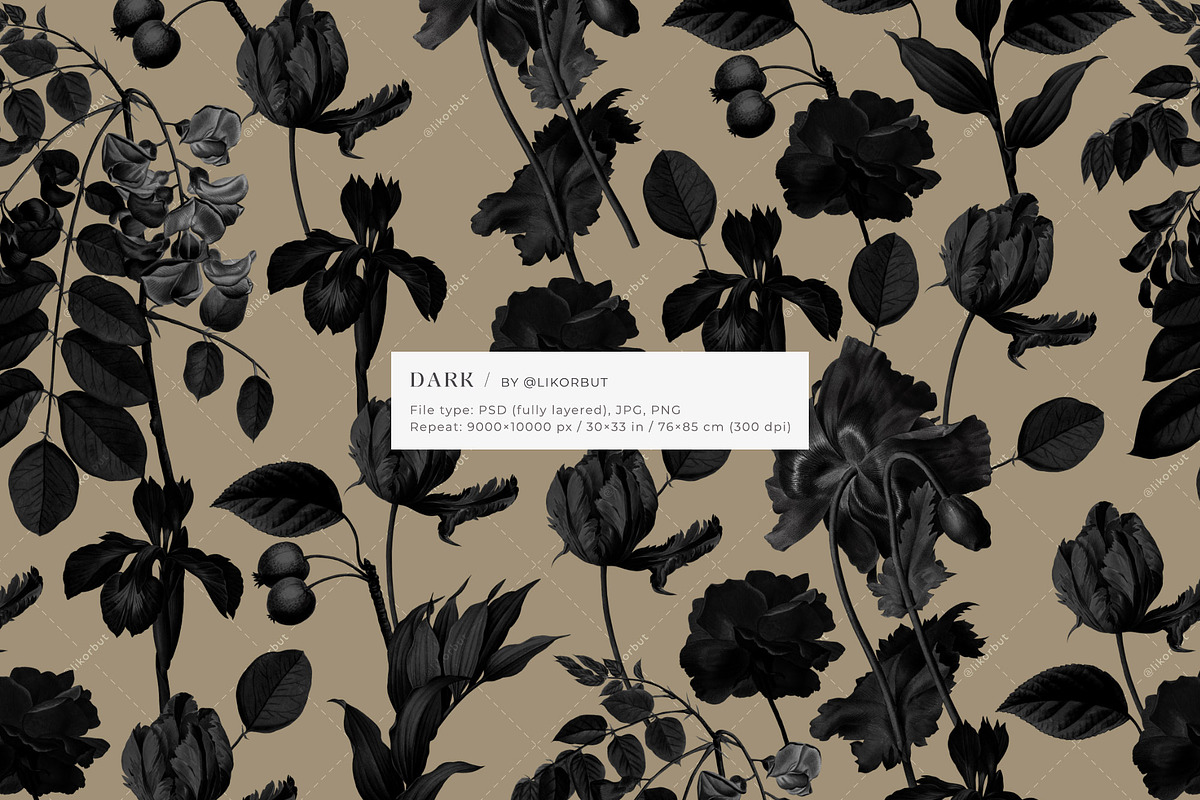 Dark Bloom Elegant Floral Pattern, a Pattern Graphic by likorbut (Photo 2 of 12)