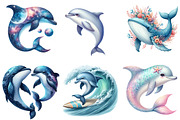 Cute Whale and Dolphin Clipart, an Illustration by Pixels.Craft (Thumbnail 6 of 9)