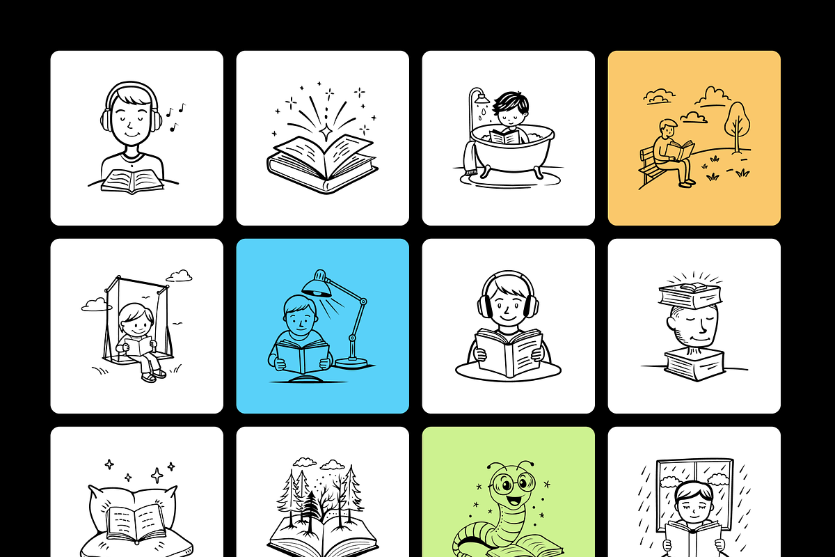Book Reading Doodle Icons, an Outline Icon by Brickclay (Photo 8 of 9)