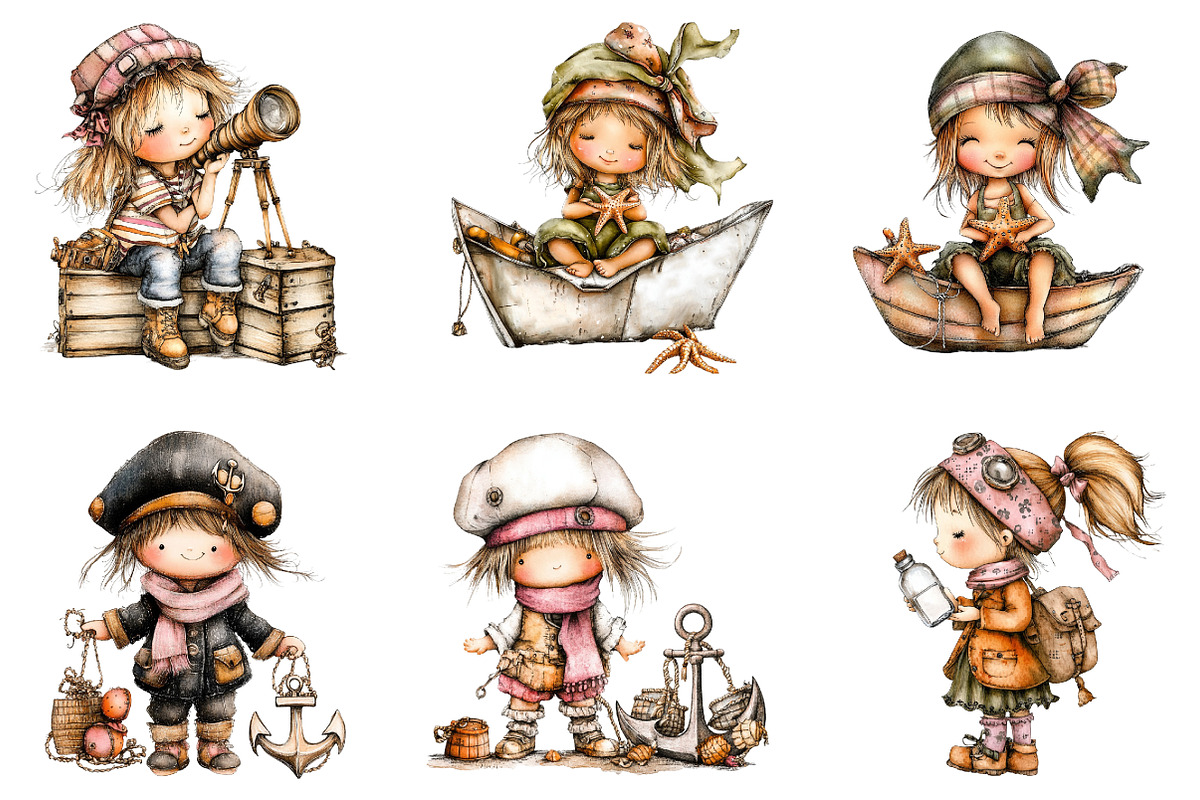 Nautical Sailor Girls Clipart Bundle, an Illustration by SinaCreation (Photo 3 of 9)