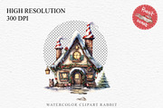 Christmas Santa House Winter Clipart, a Seasonal Illustration by Rabbit Heart (Thumbnail 2 of 10)