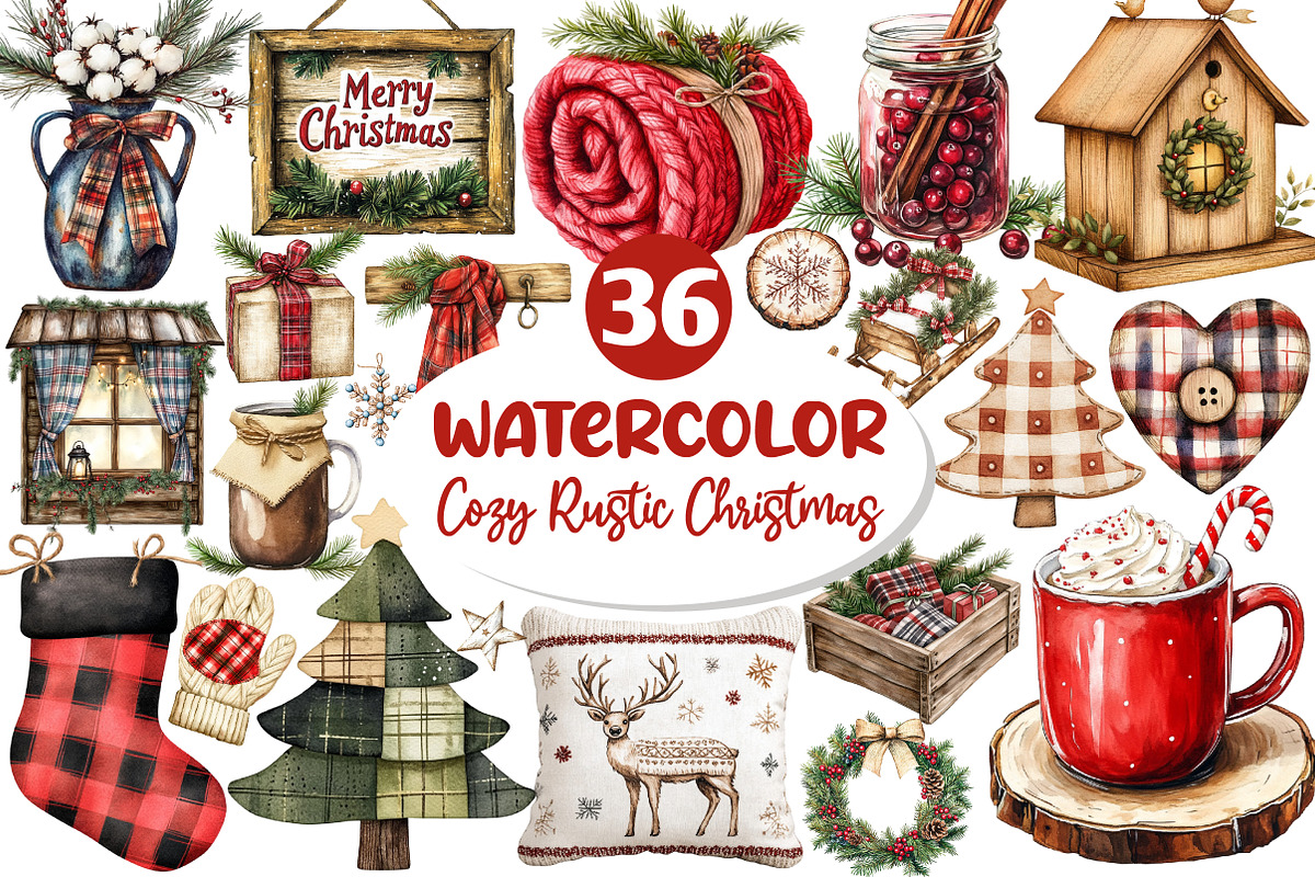 Cozy Rustic Christmas Clipart Bundle, an Illustration by Dream Creation (Photo 1 of 7)