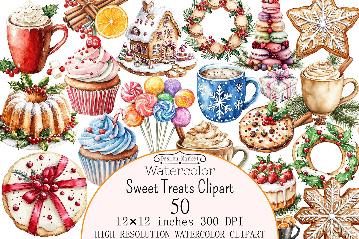 Watercolor Sweet Treats Clipart, a Seasonal Illustration by Design Market (Photo 1 of 5)