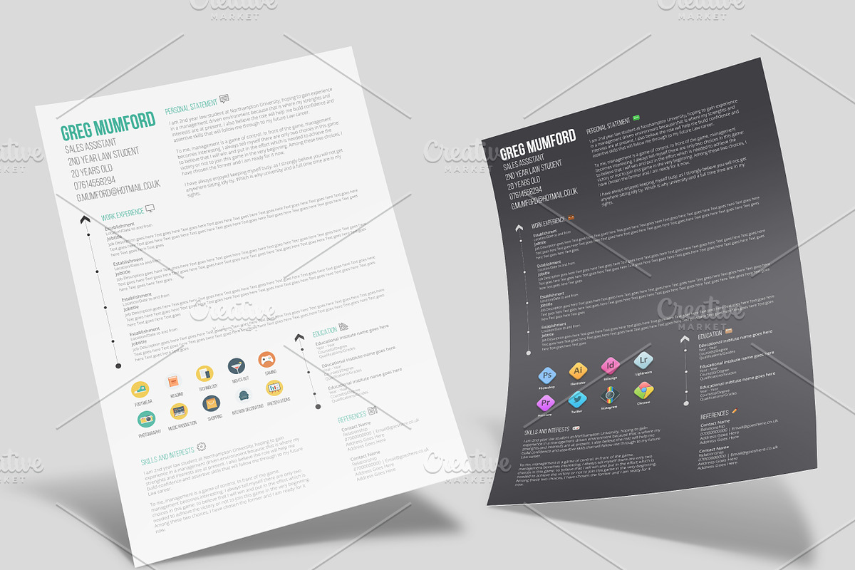 Midnight/Midday CV's, a Resume Template by Valeur Design (Photo 2 of 6)