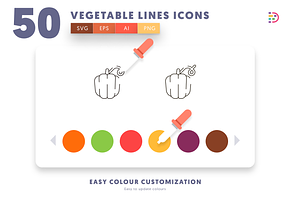 50 Vegetable Lines Icons