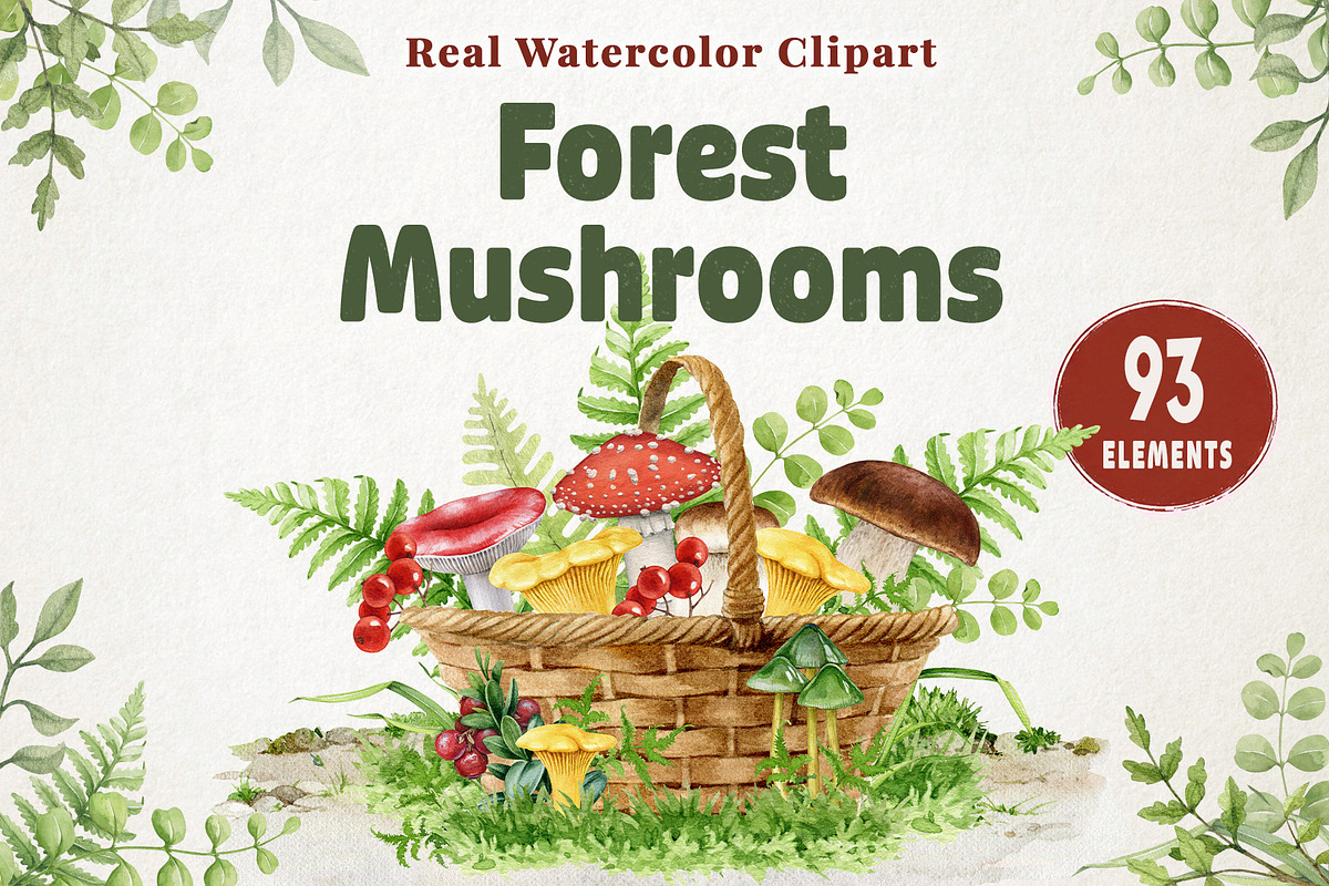 Forest Mushrooms Watercolor Clipart, a Decorative Illustration by AnitaPol (Photo 1 of 21)