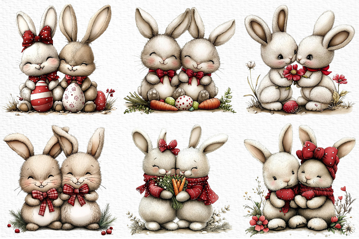 Whimsical Easter Bunny Couples PNG, an Illustration by Craft Nest (Photo 4 of 8)
