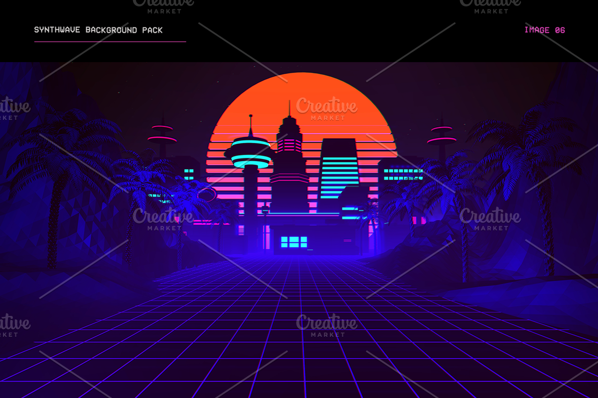 Synthwave Retrowave Background Pack preview 7