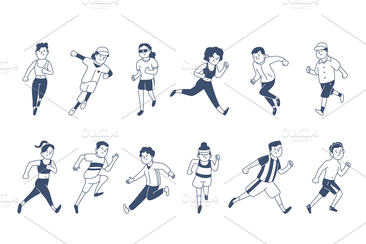 Run doodle athletes. People in, a Sport Illustration by LadadikArt