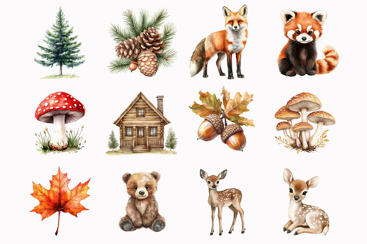 Watercolor Woodland Babies Clipart, an Illustration by Design Market (Photo 3 of 5)
