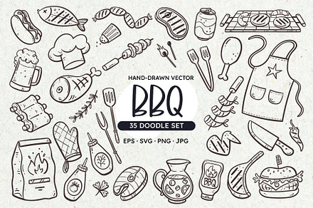 Barbecue Grill Party Doodle Set, a Food Illustration by insemar