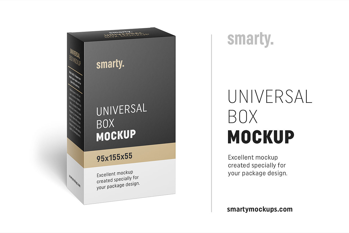 Universal box mockup 95x155x55, a Packaging Mockup by Smarty Mockups (Photo 1 of 5)