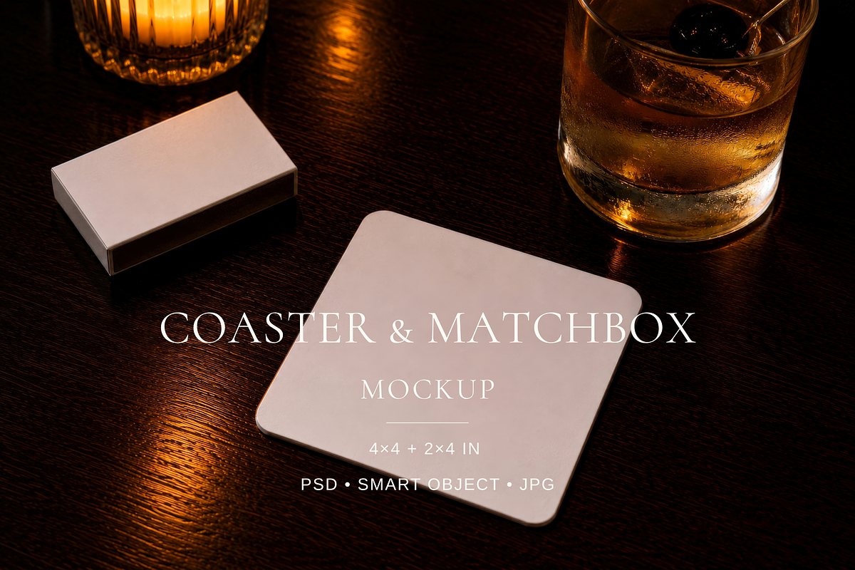 Restaurant Coaster & Matchbox Mockup, an Advertising Mockup by Serenefeeling (Photo 1 of 6)