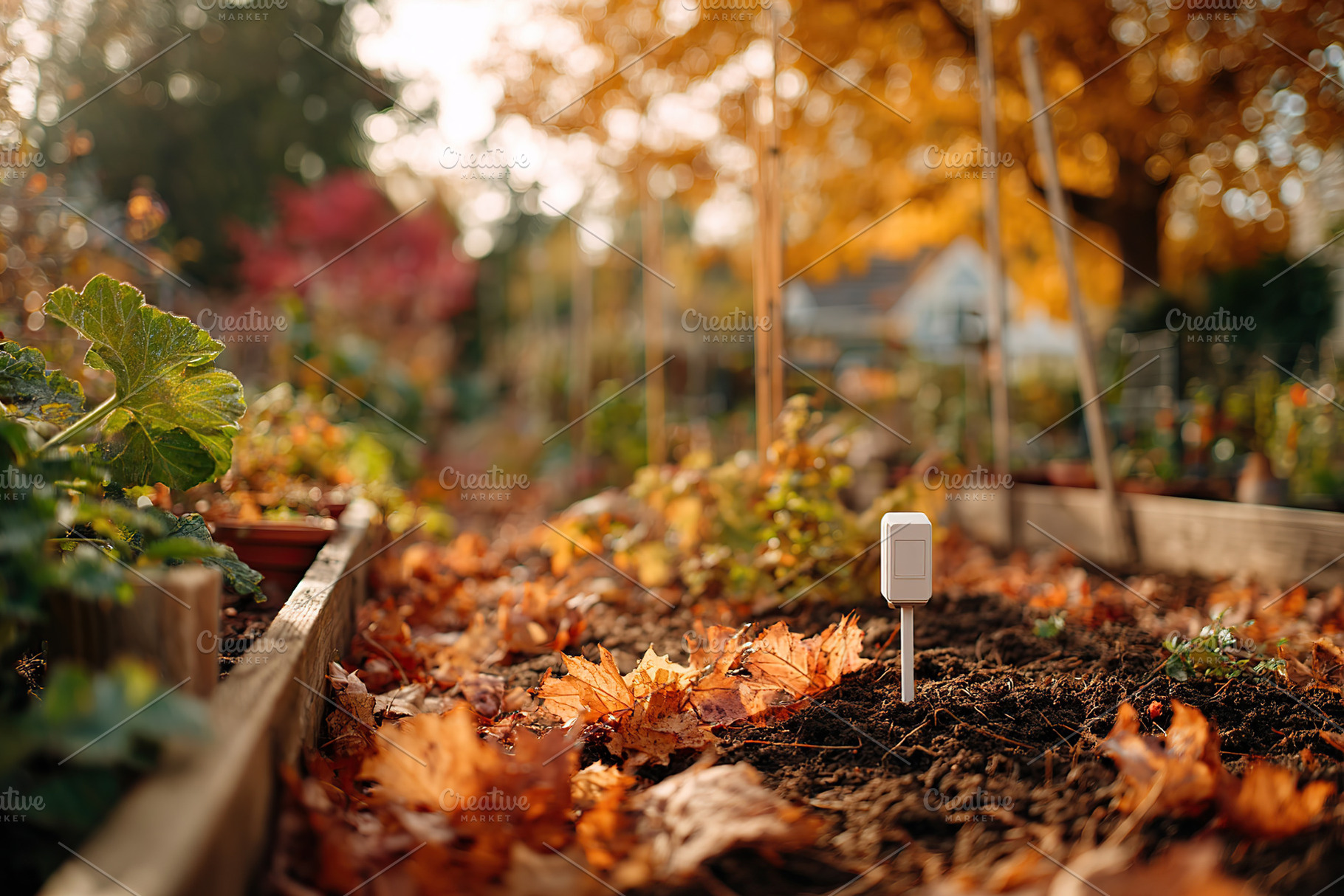 Beautiful autumn garden adorned with colorful leaves and innovative AI technolo, a Photo by AlyaAnd