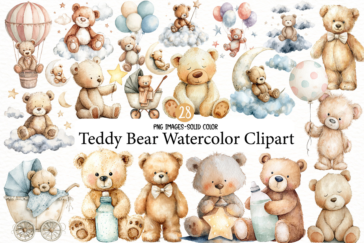 Teddy Bear Watercolor Clipart, an Illustration by Designworld (Photo 1 of 5)