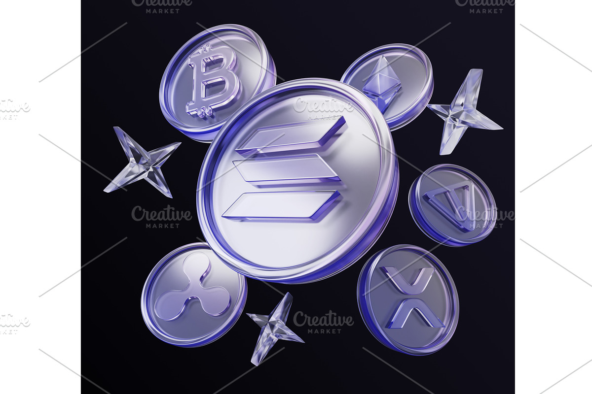 Glass hologram cryptocurrency coins, a Finance Illustration by Marozhkastudio