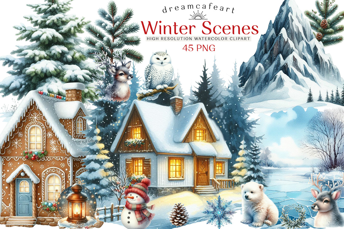 Snowflakes and Winter Scenes Clipart, an Illustration by DreamCafeArt (Photo 1 of 8)