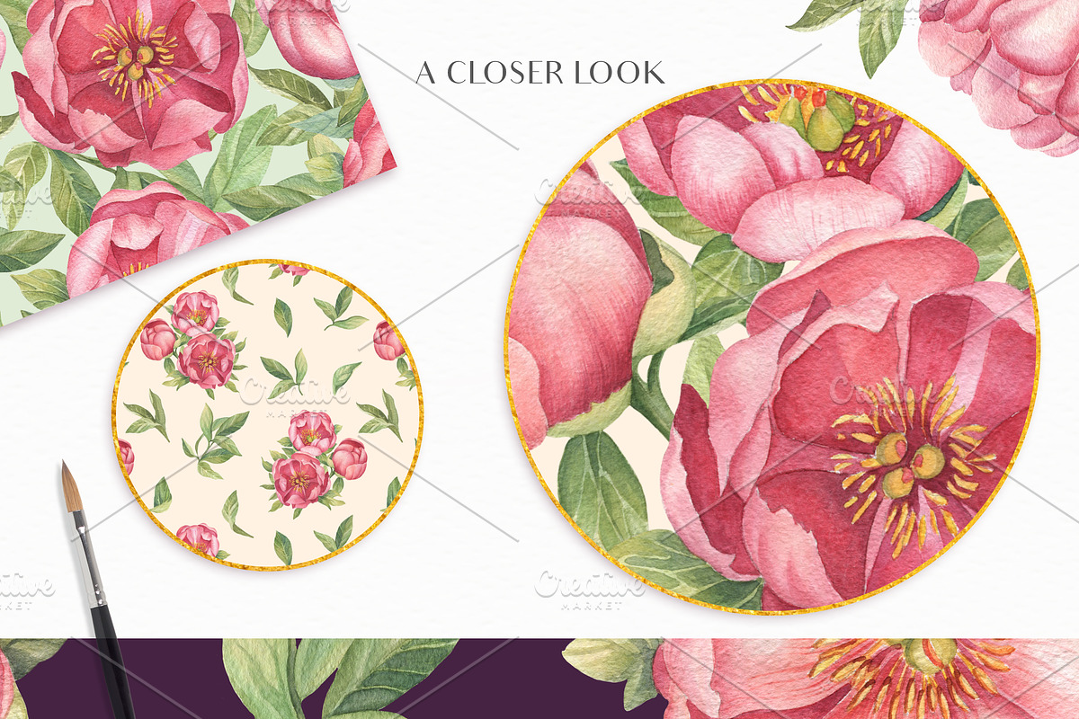 Peonies Seamless Patterns, a Pattern Graphic by Irina Diasli (Photo 6 of 8)