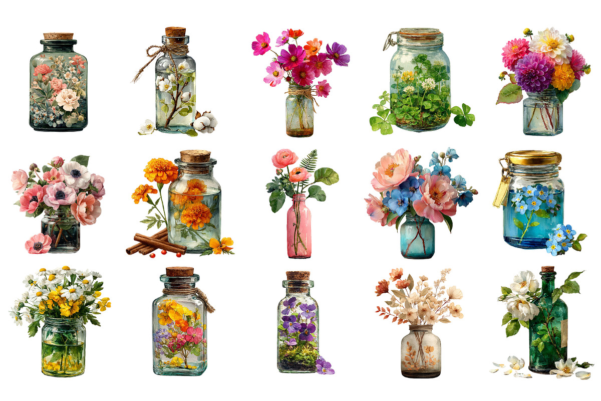 Floral Jars Clip Arts, an Illustration by Craft Nest (Photo 3 of 4)