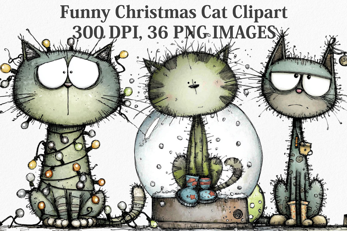 Funny Christmas Cat Clipart Bundle, an Illustration by Canvas Craft (Photo 1 of 7)