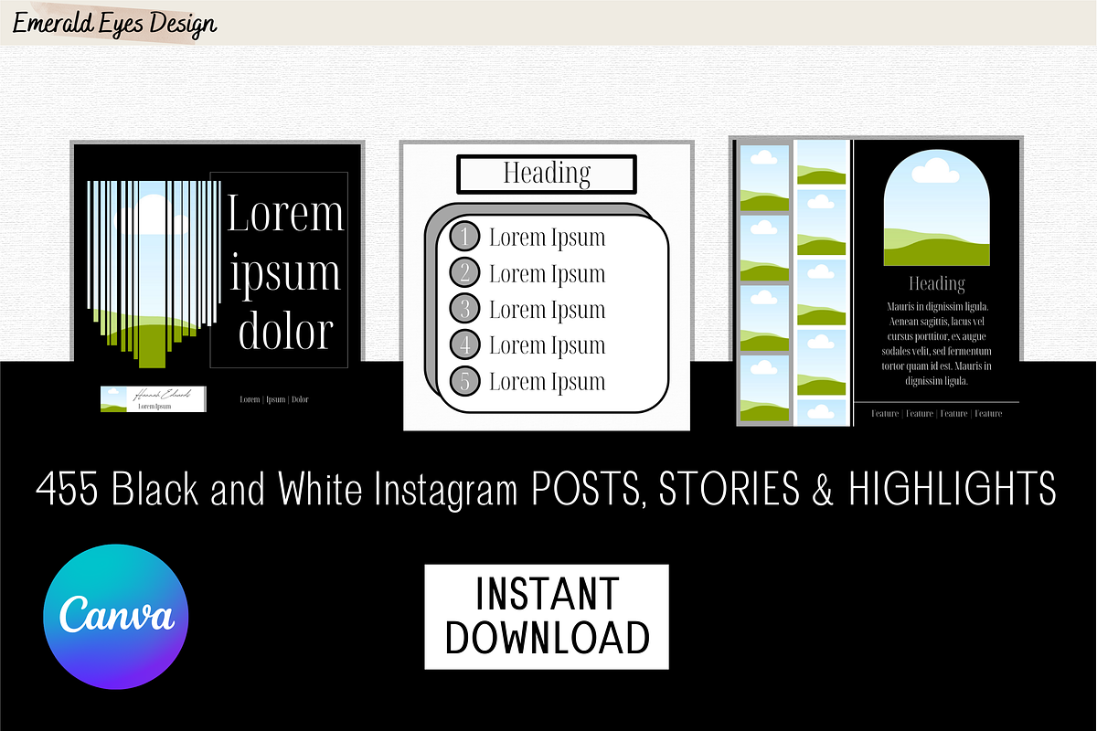 455 Canva Black Instagram Template, a Social Media Template by Emerald Eyes Design (Photo 9 of 12)