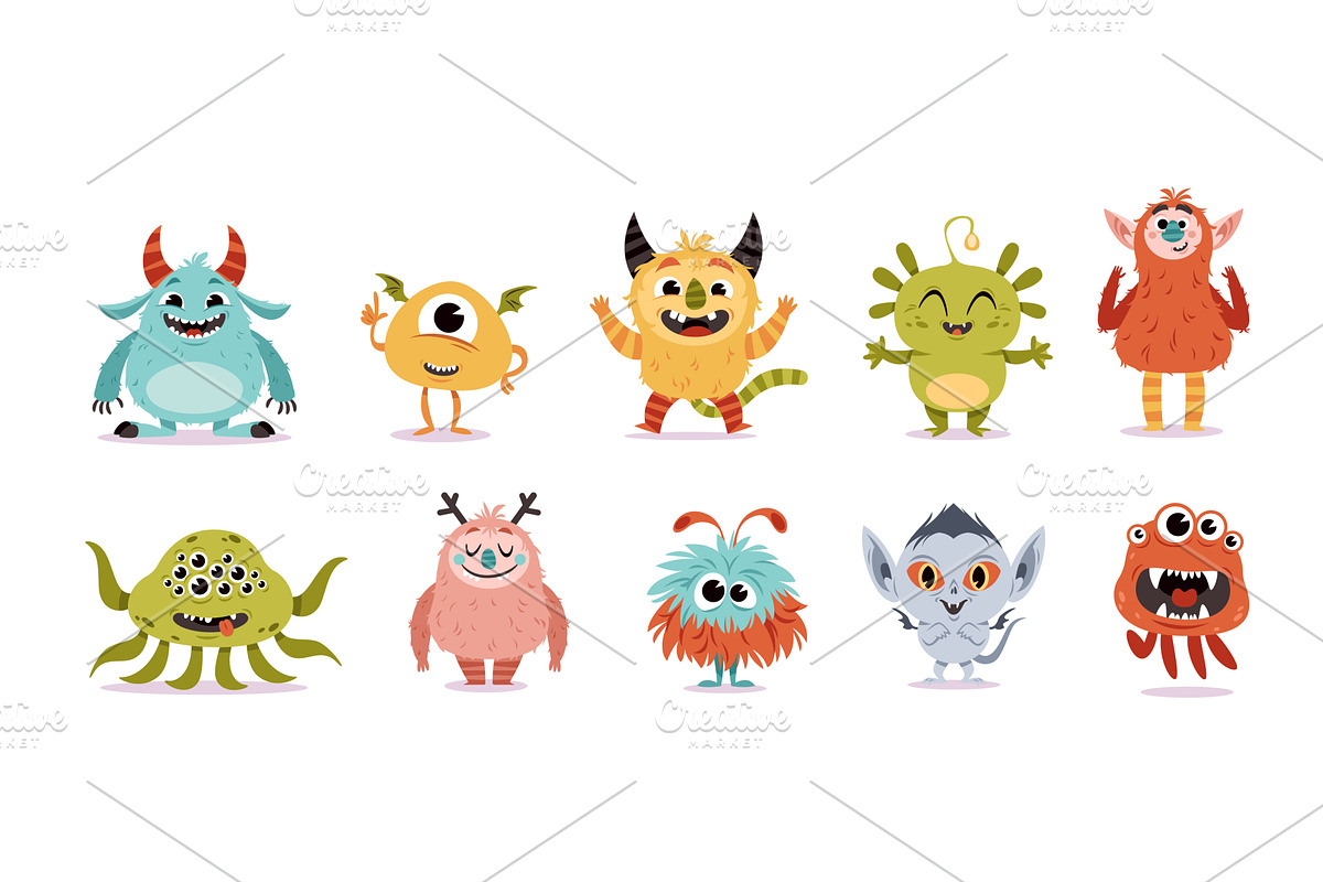 Cute monsters. Cartoon creepy, an Animal Illustration by YummyBuum