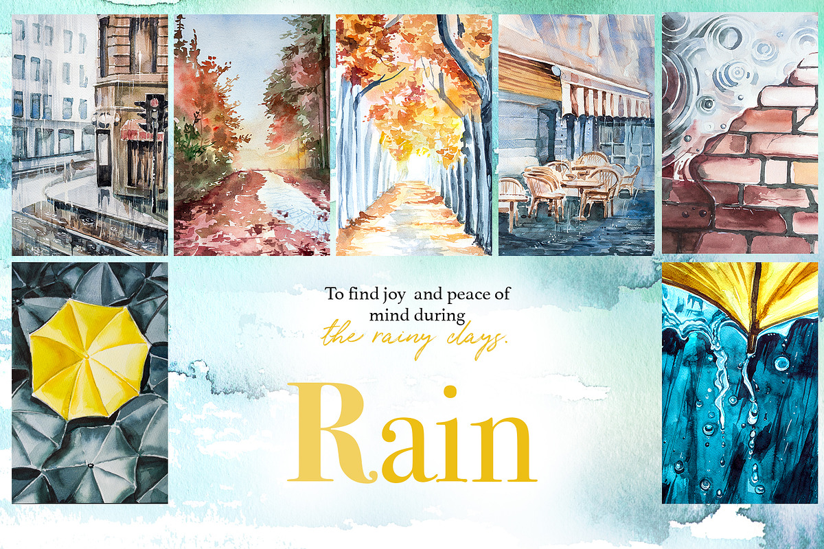 Watercolor Rain Clipart Set, a Seasonal Illustration by ArtCreationsDesign (Photo 10 of 12)